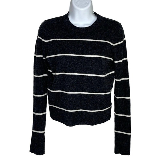 VINCE Charcoal Gray Stripe 100% Cashmere Pullover Sweater XS Super Soft - Picture 1 of 5